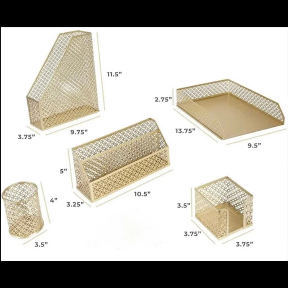Gold Mesh Metal Office Organizer set - Picture 3 of 7